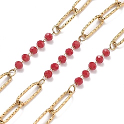 Красный 304 цепи из нержавеющей стали, ионное покрытие (ip), со стеклянными бусинами, реальный 18 k позолоченный, пайки, с катушкой, красные, 12x4x1 мм, около 32.81 футов (10 м) / рулон