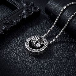 Color de Acero Inoxidable Religión 201 collares con colgante de doble anillo giratorio con hebilla de acero inoxidable Om Mani Padme Hum Paz para hombre, color acero inoxidable, 23.62 pulgada (60 cm)