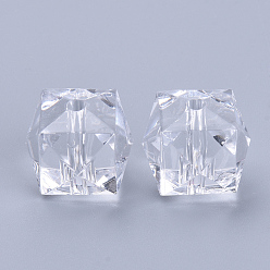 Clear Transparent Acrylic Beads, Faceted, Cube, Clear, 14x14x12mm, Hole: 2mm, about 330pcs/500g