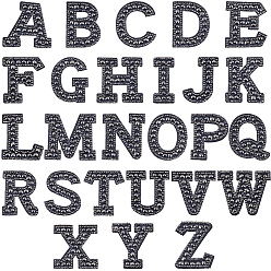 Черный Патчи со стразами из смолы алфавита, буква a~z утюжить/пришить аппликации, аксессуары для костюма, для одежды, сумка брюки, чёрные, 43.5~50x20~51x3 мм, 26 шт / комплект, 1 набор / коробка