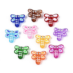 (52) Непрозрачная лаванда Эмалевые бусины ручной работы в технике лэмпворк, стрекоза, разноцветные, 17.2x19.2x8 мм, отверстие : 1.6 мм