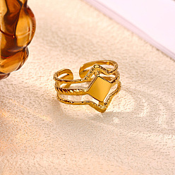 Rhombus 304 Stainless Steel Cuff Open Rings, Golden, Rhombus, Inner Diameter: 15~20mm