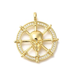 Настоящее золото 18K Покрытие стойки латунь с подвесками из фианита, долговечный, без свинца и без кадмия, плоские круглые и черепа подвески, реальный 18 k позолоченный, 33x28.5x6.5 мм, отверстие : 3.5 мм