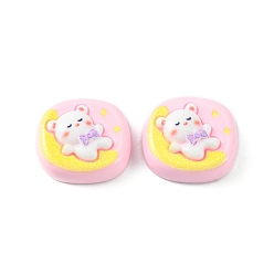 Pearl Pink Opaque Cute Cartoon Resin Cabochons, Rectangle, Pearl Pink, 15.5~17x16~17.5x7.5~8mm