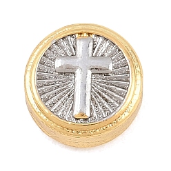 Cross Религиозные латунные бусы, двухцветный плоский круглый, долговечный, стойки покрытие, без свинца и без кадмия, платиной и золотом, крестик, 10x5 мм, отверстие : 1.6 мм
