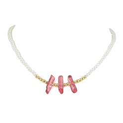 Cerise ABS Plastic Imitation Pearl Beaded Necklaces,  Natural Quartz Crystal Points Bead Necklaces, Dyed, Cerise, 16.85 inch(42.8cm)