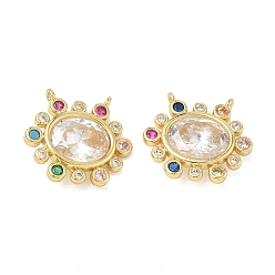 Clear Brass Cubic Zirconia Pendants, Oval Charm, Faceted, Cadmium Free & Nickel Free & Lead Free, Real 18K Gold Plated, Clear, 16.5x18x4.5mm, Hole: 1mm
