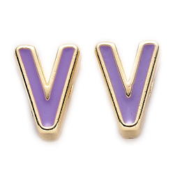 Letter V Рейка покрытие сплава эмалевые бусины, без кадмия, без никеля и без свинца, золотой свет, средне фиолетовый, letter.v, V: 10x7x5 мм, отверстие : 1.6 мм