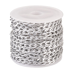 Серебро Оксидированные алюминиевые бордюрные цепи, несварные, с катушкой, овальные, серебряные, 7x4x1.2 мм, около 16.40 футов (5 м) / рулон