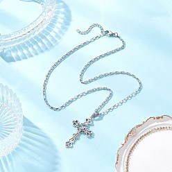 Античный Серебристый & Цвет Нержавеющей Стали Подвеска в виде креста Иисуса в тибетском стиле из сплава 304 цепочка из нержавеющей стали, старинное серебро и цвет нержавеющей стали, 17.72 дюйм (45 см)