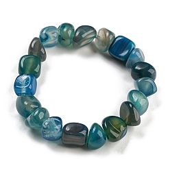 Teal Dyed & Heated Natural Agate Nugget Beaded Stretch Bracelets, Teal, Inner Diameter: 2 inch(5.2cm)