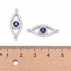 Real Platinum Plated CZ Brass Micro Pave Cubic Zirconia Links, Cadmium Free & Nickel Free & Lead Free, Eye, Blue, Real Platinum Plated, 10x24x2mm, Hole: 1mm