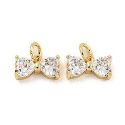 Real 18K Gold Plated Brass Micro Pave Clear Cubic Zirconia Pendants, Bowknot, Real 18K Gold Plated, 6.5x11x3.5mm, Hole: 3mm
