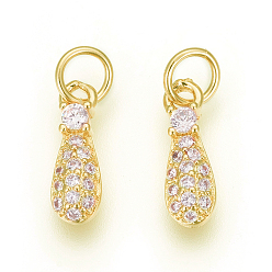 Золотой Латунные подвески, с микро проложить кубического циркония, слеза, прозрачные, золотые, 12x4x3 мм, отверстие : 3.5 мм