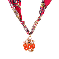 Красный Кулон-подвеска в виде призрака на Хэллоуин из эмали с набивным тканевым шарфом, золотые, красные, 31.50 дюйм (80 см), Кулон : 47x35 мм