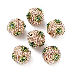 Перидот Золотые покрытием сплава горный хрусталь бисер, с ABS имитации жемчуга, круглые, перидот, 15x14 мм, отверстие : 1.6 мм