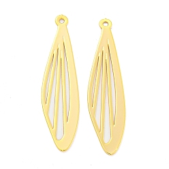 Настоящее золото 18K Латунные подвески, лист, реальный 18 k позолоченный, 26x6.5x0.3 мм, отверстие : 0.8 мм