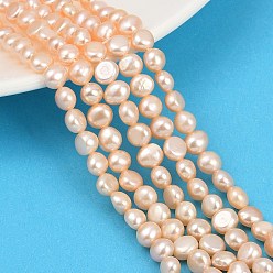 Персиковый Слойка Нити из натурального культивированного пресноводного жемчуга, двух сторон полированной, класс 6а+, розовые, 5.5~6 мм, отверстие : 0.7 мм, около 61 шт / нитка, 13.78~13.94'' (35~35.4 см)
