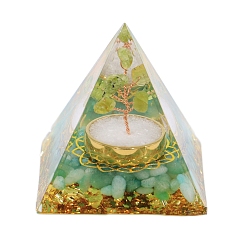 Авантюрин Украшение дисплея смолы пирамиды оргонита, с натуральной крошкой внутри, для домашнего офисного стола, дерево, 50 мм