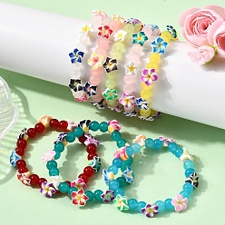 (52) Непрозрачная лаванда Браслеты из круглого бисера с имитацией нефрита, окрашенные методом запекания, с ручной глиной глины 3 d цветок plumeria бисер, разноцветные, внутренний диаметр: 2-1/4 дюйм (5.8 см) ~ 2-3/8 дюйм (5.95 см)