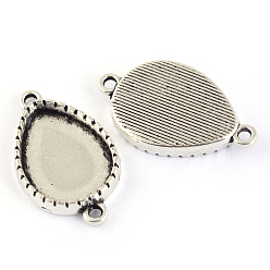 Antique Silver Tibetan Style Alloy Link Cabochon Settings, teardrop, Cadmium Free & Lead Free, Antique Silver, Tray: 13.5x18.5mm, 27x16x3.5mm, Hole: 2mm, about 350pcs/1000g