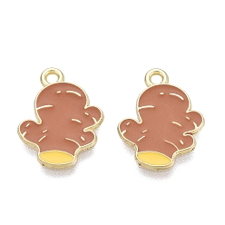 Oro Colgantes de la aleación del esmalte, encantos de jengibre, dorado, 17.5x13x1 mm, agujero: 1.6 mm