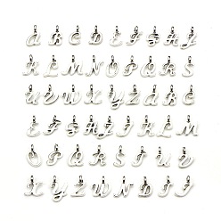 Antique Silver Tibetan Style Alloy Pendants, Alphabet, Letter A~Z, Antique Silver, 10~13mm, 2pcs/letter, 52pcs per set