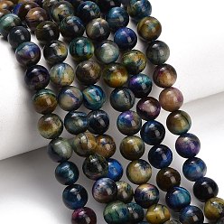 Colorful Natural Tiger Eye Beads Strands, Grade B, Dyed & Heated, Smooth Round, Colorful, 8mm, Hole: 1.2mm, about 48pcs/strand, 15.08''(38.3cm)
