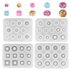 Blanc 4 pièces 4 styles moules en silicone pour perles à faire soi-même, rectangle, blanc, 66~81x53~61x12~18.5mm, Trou: 2~6mm, diamètre intérieur: 4~13 mm, 1 pc / style