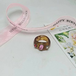 Седло Коричневый 1пальцевые кольца из акрила, со стразами, седло коричневый, внутренний диаметр: 17 мм