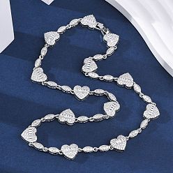 Платина Ожерелья из цепочек с сердцем и конским глазом из латуни с микропаве из прозрачных кубических цирконий для женщин, без кадмия и без свинца, долговечный, стойки покрытие, платина, 17.17 дюйм (43.6 см)