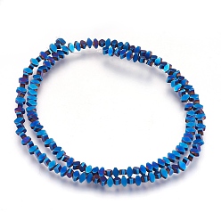 Blue Plated Electroplate Non-magnetic Synthetic Hematite Bead Strands, Frosted, Rhombus, Blue Plated, 3x4x2mm, Hole: 1mm, about 158~160pcs/strand, 15.3 inch~15.5 inch(39~39.5cm)