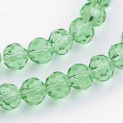 Light Green Transparent Glass Bead Strands, Imitate Austrian Crystal, Faceted(32 Facets), Round, Light Green, 6mm, Hole: 1mm, about 96~98pcs/strand, 20~21 inch