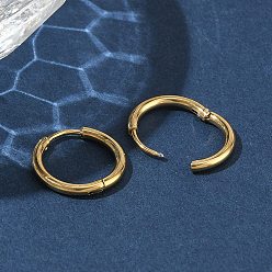 Настоящее золото 14K 304 обруч серьги из нержавеющей стали замке, круглые, ионное покрытие (ip), реальный 14 k позолоченный, 17x2 мм, 12 датчик