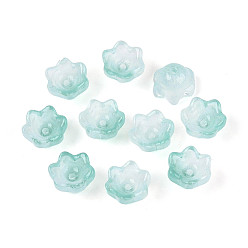 Светлый Морско-зеленый Прозрачные брызги окрашенные стеклянные колпачки, цветок, светло-зеленый, 7x11.5x11.5 мм, отверстие : 0.8~1.4 мм, около 1950~2000 шт / упаковка