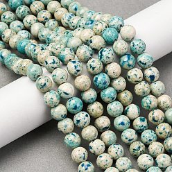 Темно-бирюзовый Нити из натурального окрашенного мрамора, круглые, темные бирюзовый, 8.5 мм, отверстие : 1.2 мм, около 50 шт / нитка, 15.87'' (40.3 см)