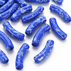 Королевский синий Непрозрачные акриловые бусины, два тона, изогнутая трубка, королевский синий, 32x10x8 мм, отверстие : 1.8 мм, Около 330 шт / 500 г