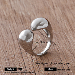 Stainless Steel Color Irregular 304 Stainless Steel Cuff Open Rings for Women, Stainless Steel Color, Adjustable