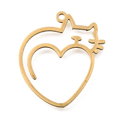 Золотой 201 подвески из нержавеющей стали, лазерная резка, сердце с кошачьим шармом, золотые, 27x23.5x1 мм, отверстие : 1.6 мм