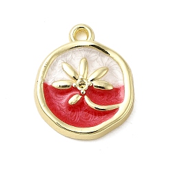 Красный Сплав эмали прелести, стойки покрытие, долговечный, без свинца, без кадмии и без никеля, золотой свет, плоская круглая с подвеской в виде цветка, красные, 14.5x12.5x3 мм, отверстие : 1.2 мм