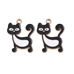 Черный Подвески из эмали и сплава, кот с музыкальной нотой, золотой свет, чёрные, 26x20.5x1.3 мм, отверстие : 2.2 мм