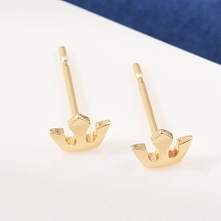 Настоящее золото 18K Латунные серьги-гвоздики для женщин, корона, реальный 18 k позолоченный, 5x6.5 мм