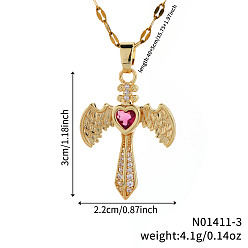 Сиамский Ожерелья с подвеской в виде меча в стиле ретро хип-хоп из латуни, полностью украшенные стразами, в форме сердца и крыла для женщин, золотые, Сиам, 15.75 дюйм (40 см)