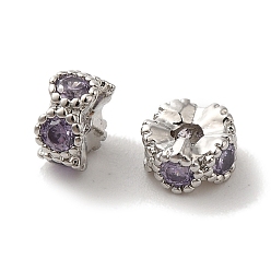 Фиолетовый Латунные микро проложить кубического циркония бусы, долговечный, без кадмия и без свинца, плоско-круглые, фиолетовые, 4.5x2.5 мм, отверстие : 1.4 мм