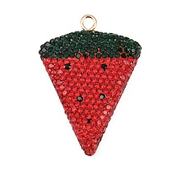 Арбуз Латунные большие кулоны, со стразами из полимерной глины ручной работы, арбуз, 55.5x39.5x11 мм, отверстие : 4 мм