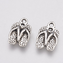 Antique Silver Tibetan Style Alloy Charms, Slipper with Word, Cadmium Free & Lead Free, Antique Silver, 15x9x2mm, Hole: 1.5mm, about 1230pcs/1000g