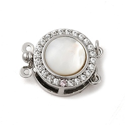 Платинированный Латунные застежки из прозрачного кубического циркония с микропаве, с оболочкой, 2 нитей, 4-луночное, плоско-круглые, без кадмия, без никеля и без свинца, Реальная платина, 16x12.5x7.5 мм, отверстие : 1 мм