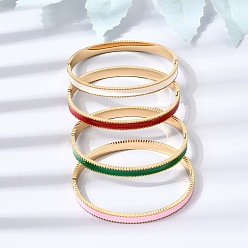 Real 18K Gold Plated 304 Stainless Steel Enamel Hinged Cuff Bangles for Women, Ion Plating(IP), Mixed Color, Real 18K Gold Plated, Inner Diameter: 1.97x2.36 inch(5x6cm)