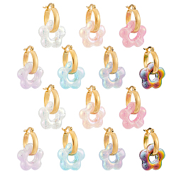 (52) Непрозрачная лаванда 7 пары 304 серьги-кольца из нержавеющей стали с цветком, с акриловой, золотые, разноцветные, 33 мм