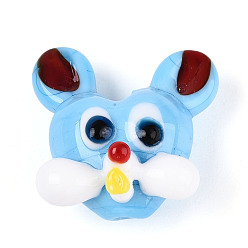 Светло-Голубой Бусины лэмпворк , мышь, Небесно-голубой, 19~21x19~21x11~13 мм, отверстие : 1.8 мм